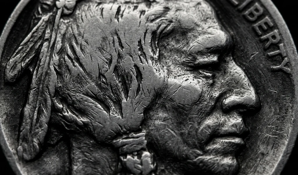 facial carving of a Hobo nickel coin