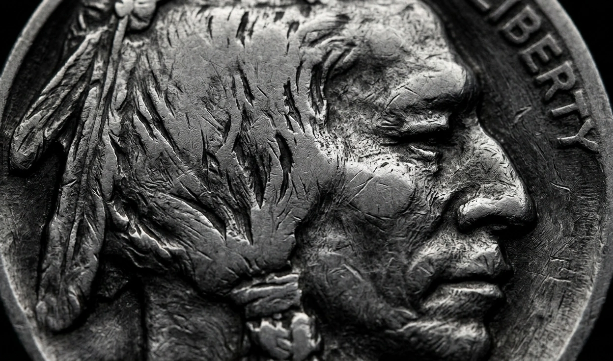 facial carving of a Hobo nickel coin